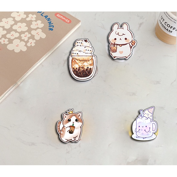 kẹp điện thoại mica bò sữa KMC2 giá đỡ avocado quả bơ trà sữa trứng lười yakult hoa cúc GD shiba roro jump usagyuuun