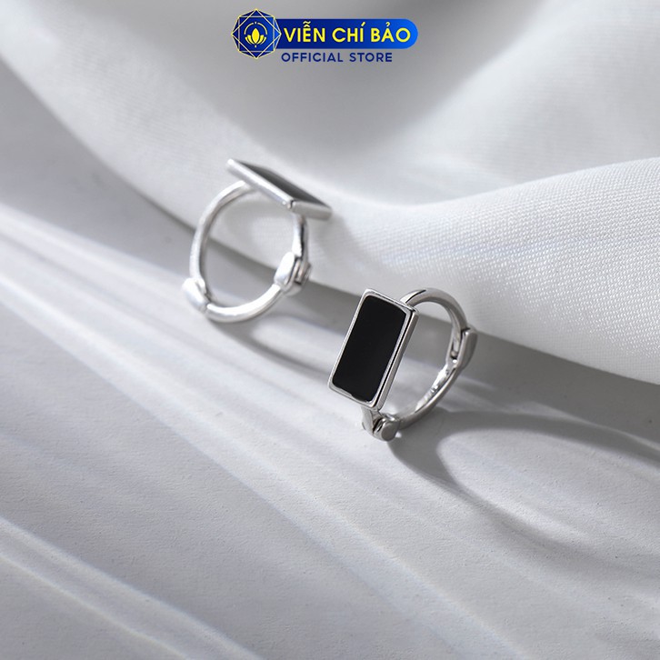 Bông tai bạc nữ đính đá vuông đen trẻ trung cá tính bạc 925 thời trang phụ kiện trang sức nữ Viễn Chí Bảo B000055