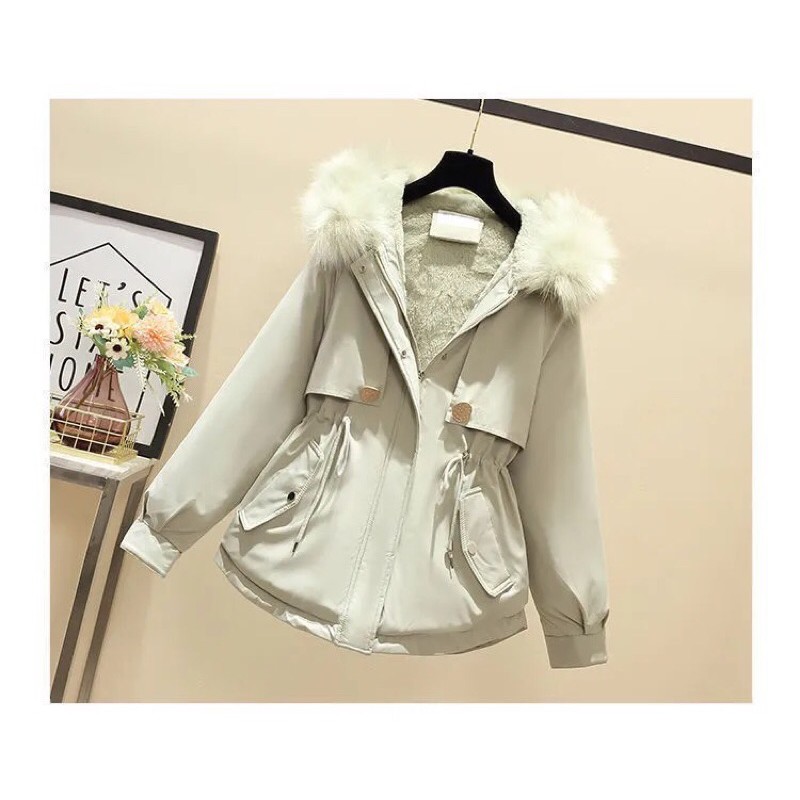 Áo khóa lót lông mủ lông chùm đầu-thời trang đông nữ quảng châu