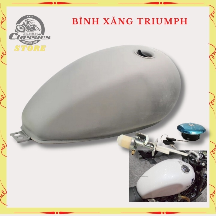 Bình xăng Trium, thùng xăng lớn độ xe Classic cafe racer , 67.. dung tích hơn 9 lít, bả sẵn matit, chỉ việc sơn