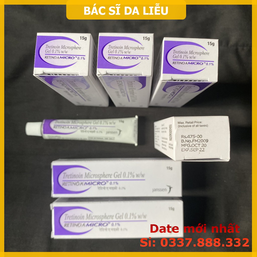 Tretinoin Microsphere gel 0.1% - 0.04% (15g) - giảm mụn, chống lão hóa, kem retino dưỡng tái tạo da (aret, vitacid)