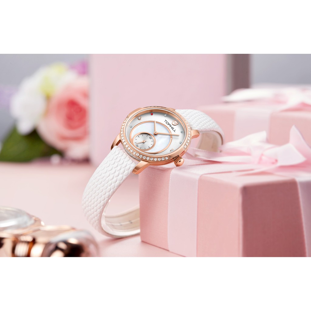 Đồng hồ nữ chính hãng TOPHILL TE036L.NW3237 - Dây da - kính saphia