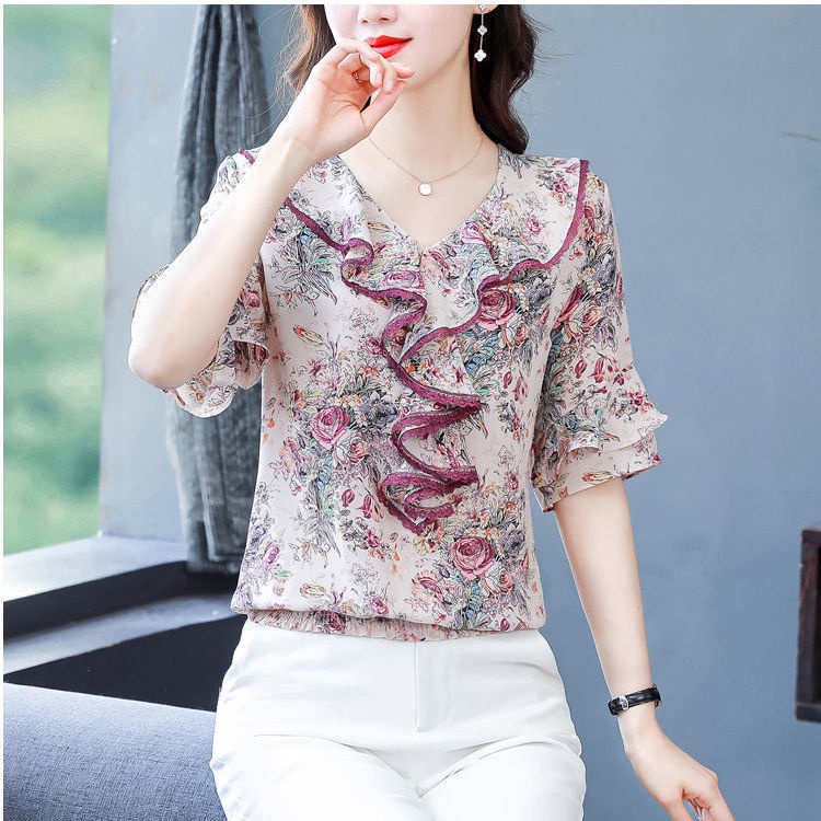 Áo Sơ Mi Chiffon Họa Tiết Hoa Phong Cách Phương Tây Thời Trang Mùa Hè Cho Nữ