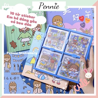 Set gồm 10 miếng dán trang trí sticker Pennie họa tiết em bé xinh xắn