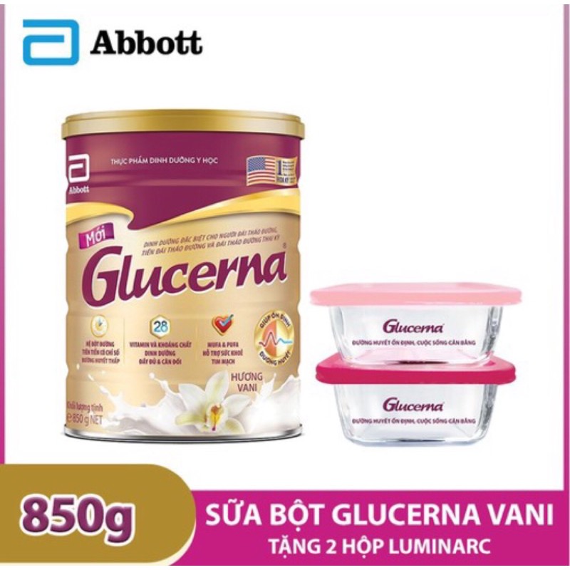 Sữa bột Glucerna Vani 850g tặng 2 Hộp Luminarc