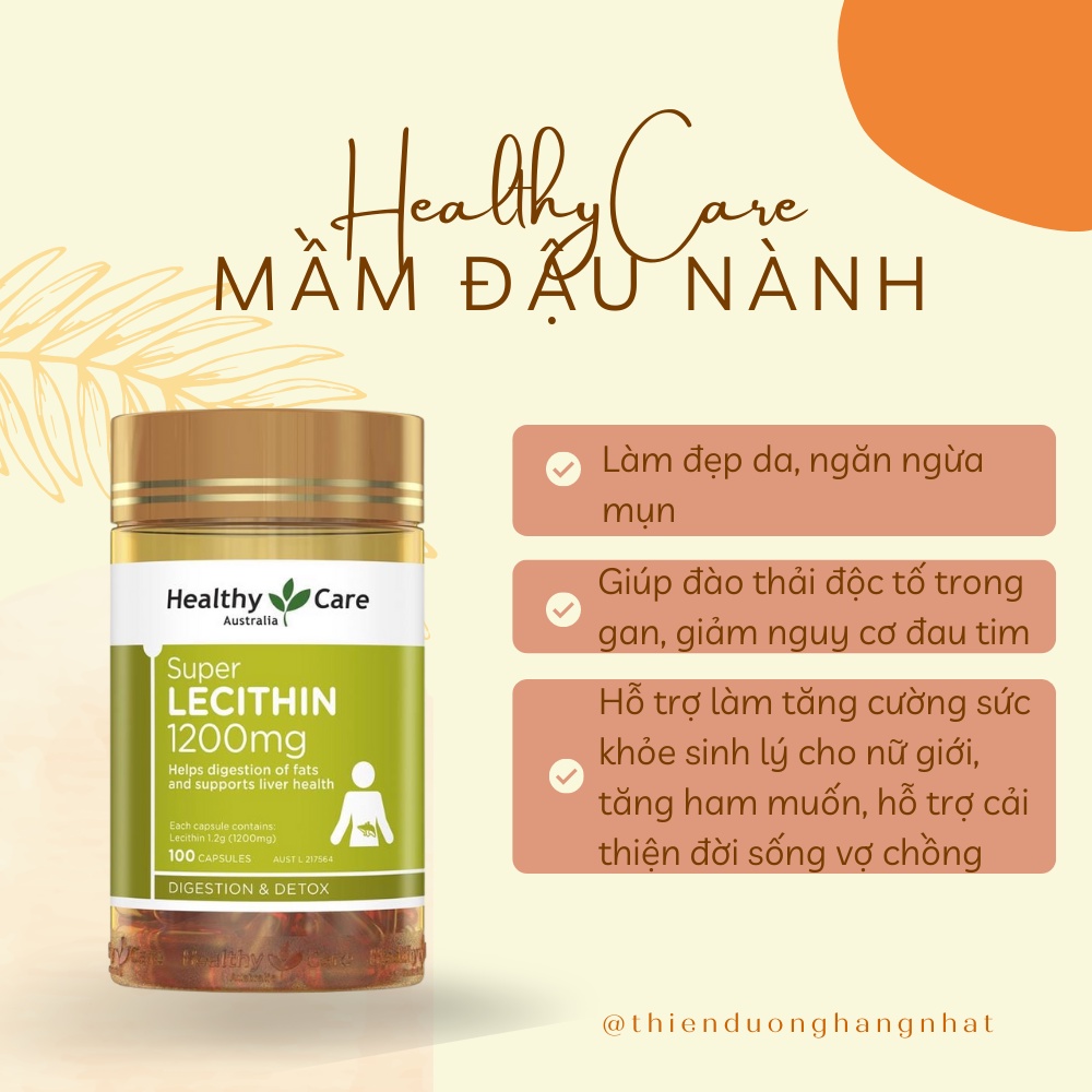 Mầm đậu nành healthy care super lecithin 1200mg đào thải độc tố gan,cân bằng nội tiết tố (Date 2025)