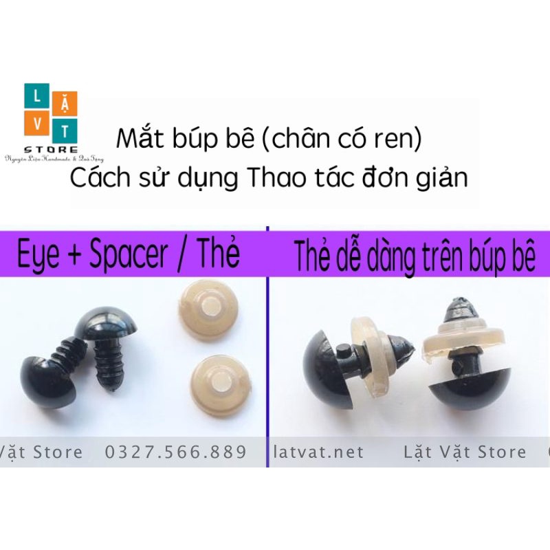 Mắt nhựa đen có vít xoáy - Needle felting kèm chốt, làm gấu bông, móc len, mắt búp bê