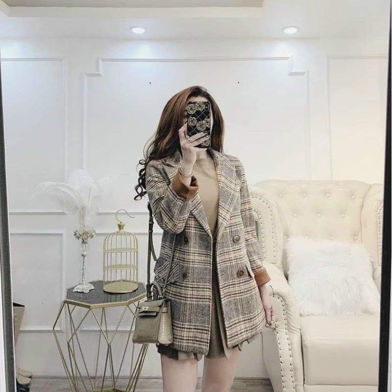 Áo Khoác Blazer Dạ Kẻ Cảm 2 Lớp Ulzzang Hàn Quốc Hottrend