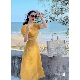 Váy tay bồng khoét eo màu vàng tôn da