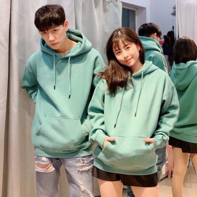 Hoddie nỉ trơn unisex xanh bơ - Khoác nỉ chui đầu có nón xanh ngọc cực xinh ( Ảnh thật + Video )