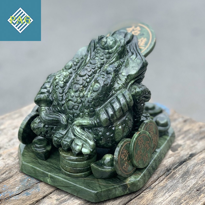 Thiềm Thừ Cóc Ngậm Tiền Tài Lộc Đá Lam Ngọc Size 20cm