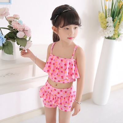 Bikini Áo tắm hai mảnh cho bé gái màu hồng hoa dâu tây dễ thương
