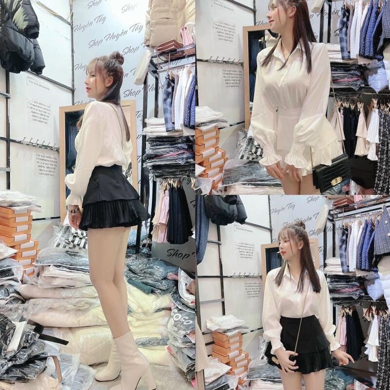 Áo sơ mi nữ tiểu thư bo tay nhún cổ bẻ basic form đẹp dễ mặc | BigBuy360 - bigbuy360.vn