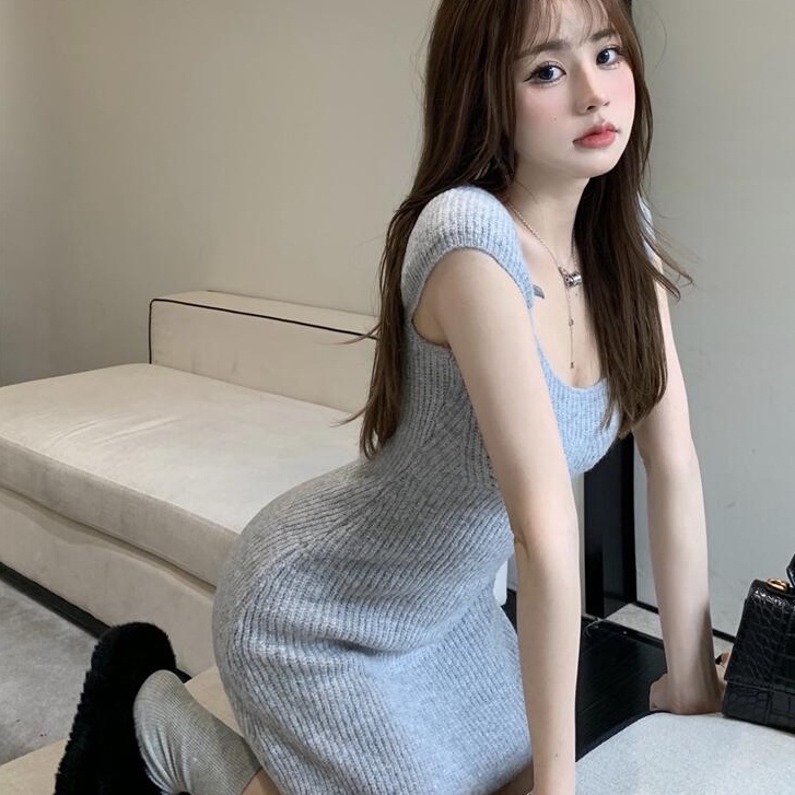 Đầm Dệt Kim Ôm Dáng Màu Xám Phong Cách Mới Mùa Hè Gợi Cảm Cho Nữ