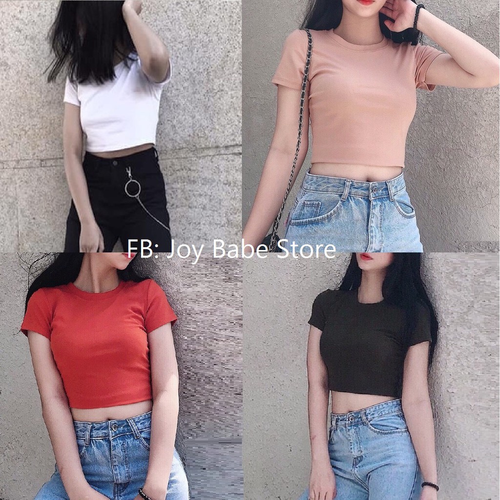 [HÌNH THẬT] ÁO THUN CROPTOP TRƠN ÔM BODY - CỔ TRÒN