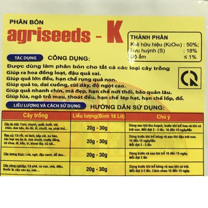 Set 2 gói phân bón lá siêu kali Agriseeds - K siêu ra hoa, siêu đậu quả gói 25g