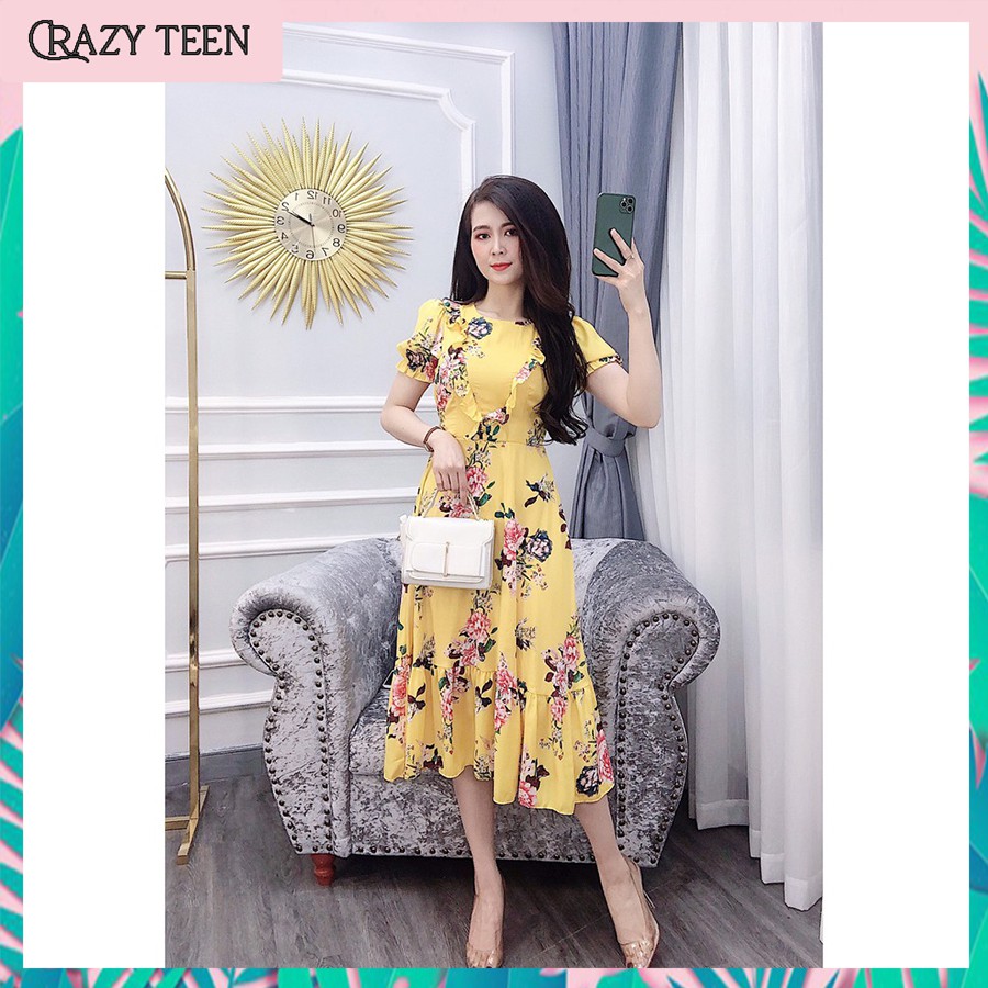 Đầm maxi hoa nữ tính, đầm maxi thắt eo thiết kế Crazyteen - LC0039 | BigBuy360 - bigbuy360.vn