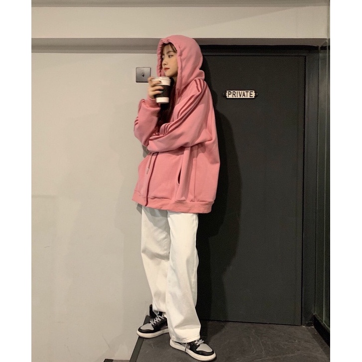 Áo Khoác Hồng Xanh 4 Sọc PEONYB Nữ [FREESHIP] Hoodie zip khóa kéo form rộng tay bồng thể thao cá tính Ulzzang | BigBuy360 - bigbuy360.vn