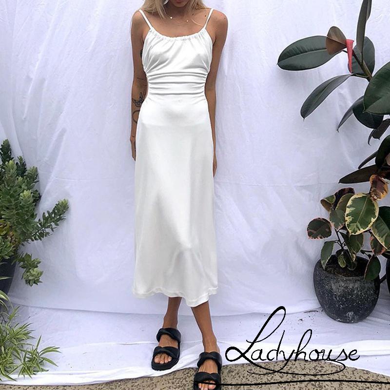 Đầm hai dây dáng dài màu sắc đơn giản thời trang mùa hè quyến rũ dành cho nữ
