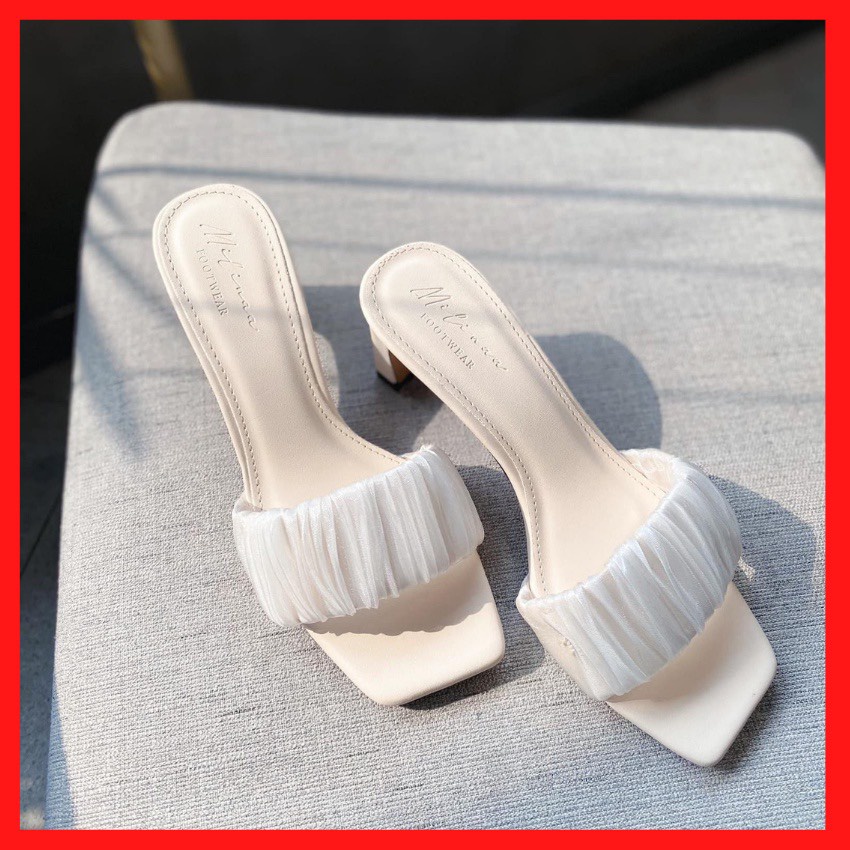 Xảkho 3ngày Guốc/ dép/ giày cao gót  lụa cát gót vuông 4 phân- hottrend siêu xinh bèo 2 lớp phối meka form chuẩn- bèo 4f