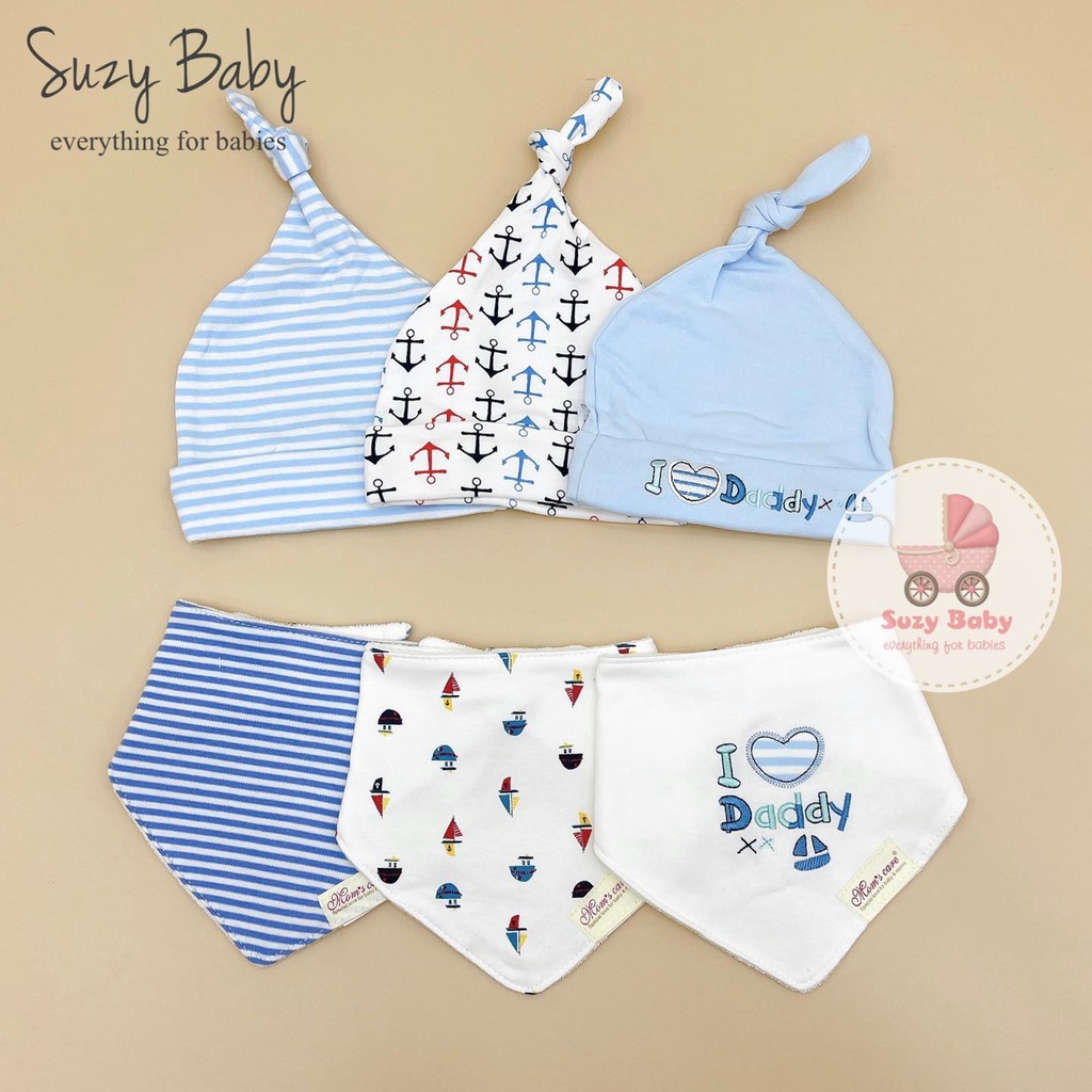 SET 3 YẾM VÀ 3 MŨ MOMCARE CHO BÉ SƠ SINH