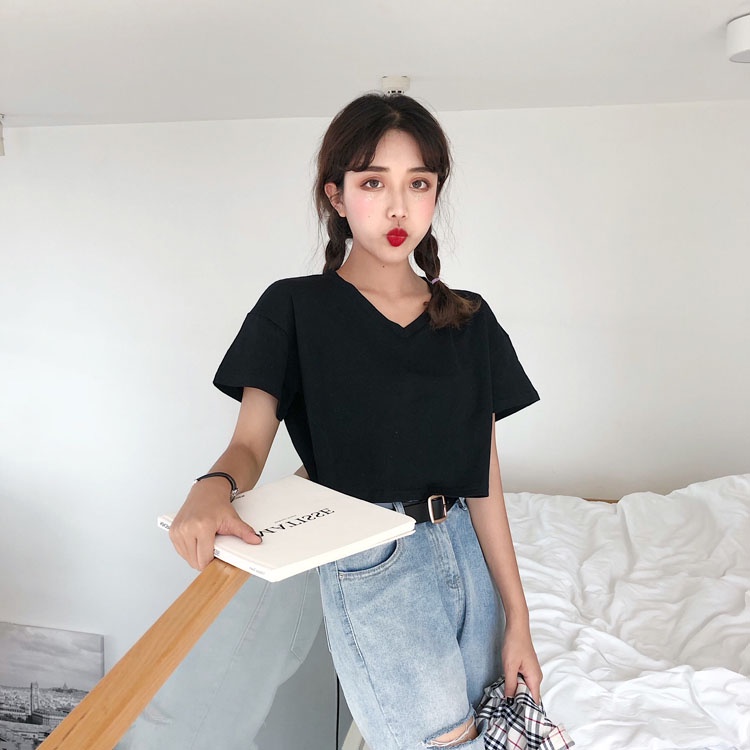Áo croptop nữ thun cotton tay ngắn form rộng kiểu ulzzang đẹp