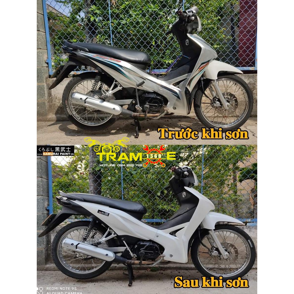 COMBO Sơn xịt Samurai màu Trắng nhám mờ F2 đủ quy trình bền đẹp, hàng xịn giá tốt, hàng xịn giá tốt