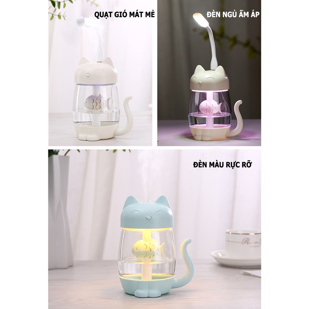 Máy tạo ẩm không khí hình mèo xương cá có đèn dễ thương - 9005