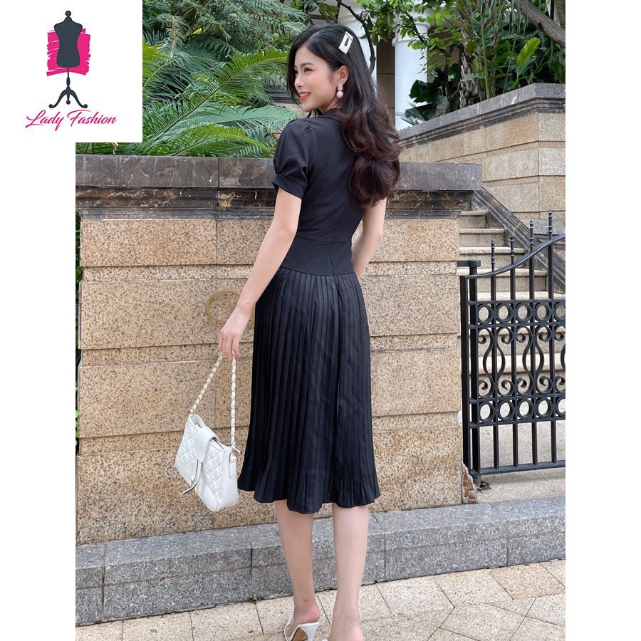 Đầm dập li cổ vét sang trọng-DAM35