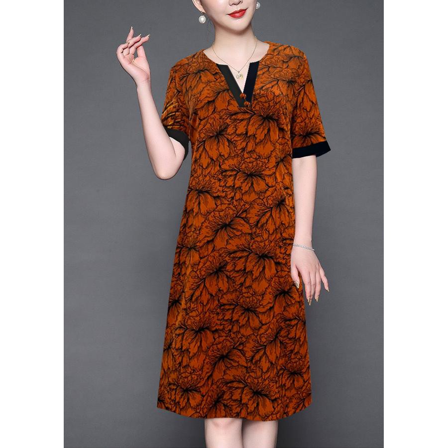 GOTI -Đầm Suông Tuổi Trung Niên Cao Cấp Tay Ngắn Vải Lụa, Có 2 Túi Cho Mẹ U50 U60 3286 3287 3291 3292