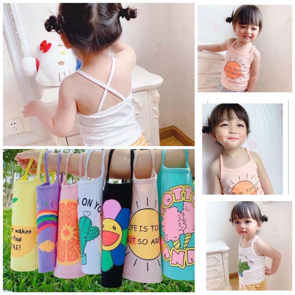 Áo 2 dây cotton bé gái hàng mát, đẹp giá rẻ