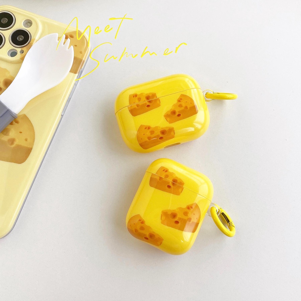 Vỏ Bảo Vệ Hộp Sạc Tai Nghe Bluetooth AirPods 1 2 pro 3 2021 Bằng Silicon IMD Mềm Hình Phô Mai Vàng Sáng Tạo