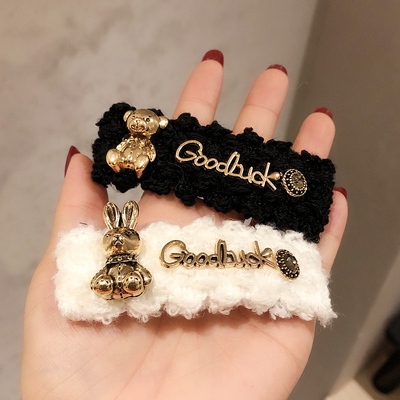 Kẹp tóc vải len BB hình thỏ phong cách Hàn Quốc thời trang thu đông cho nữ