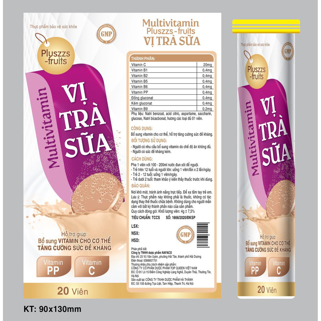 Viên Sủi Multivitamin Pluszzs Fruits Vị Trà Sữa-Giúp Bổ Sung Vitamin C,B1,B2,Kẽm,Giúp Tăng Cường Thể Lực | Thế Giới Skin Care