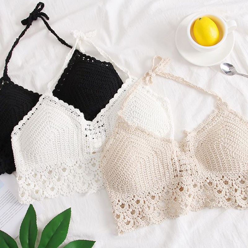 Brroa Áo Ngực Crop Top Đan Móc Viền Con Sò Rỗng Thời Trang Đi Biển Cho Nữ