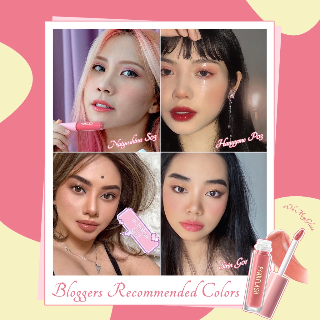 [Hàng mới về] Bộ 4 son bóng PINKFLASH màu nhũ lấp lánh dưỡng ẩm kèm túi đựng
