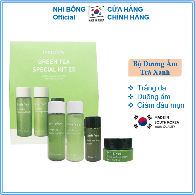 Bộ dưỡng da - Bộ dưỡng ẩm chiết xuất từ lá Trà Xanh Innisfree Hàn Quốc Mẫu Mới [Hàng Auth Hàn Quốc]