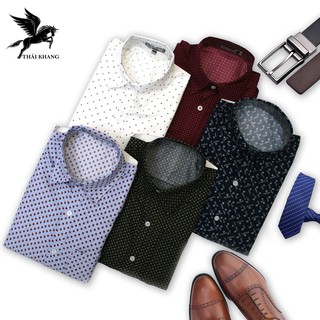 áo sơ mi nam form rộng trung niên họa tiết trắng vải kate nhiều cotton MẶC MÁT loại áo sơ mi nam trung niên OG1
