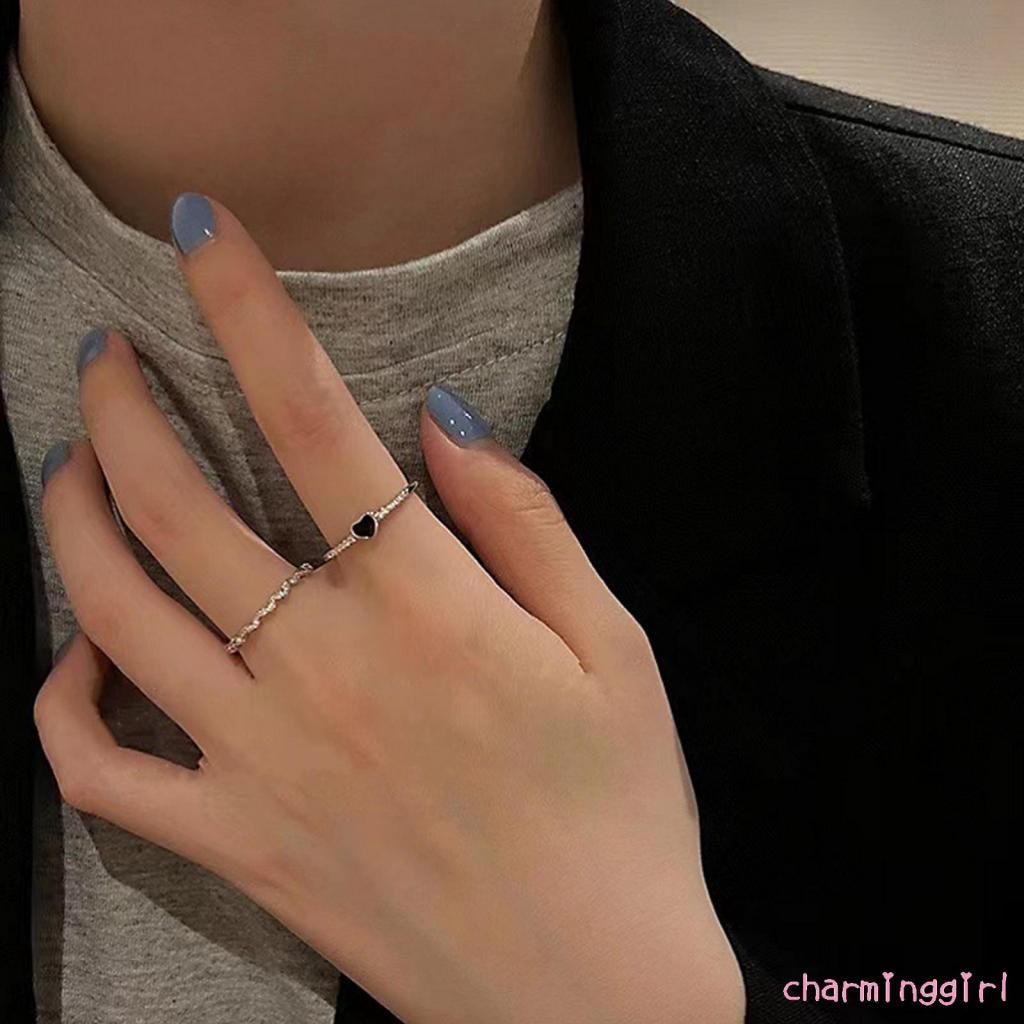 Nhẫn đính đá zircon màu đen thời trang cá tính