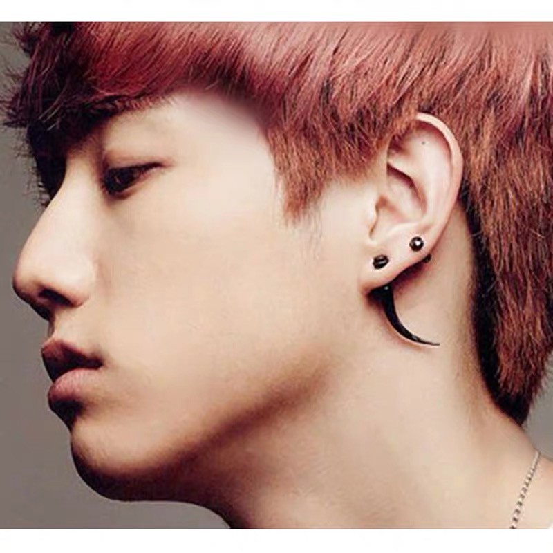 Long Sharp Earring Punk khuyên tai titan mũi nhọn uốn không gỉ không đen không dị ứng nam nữ Uniex