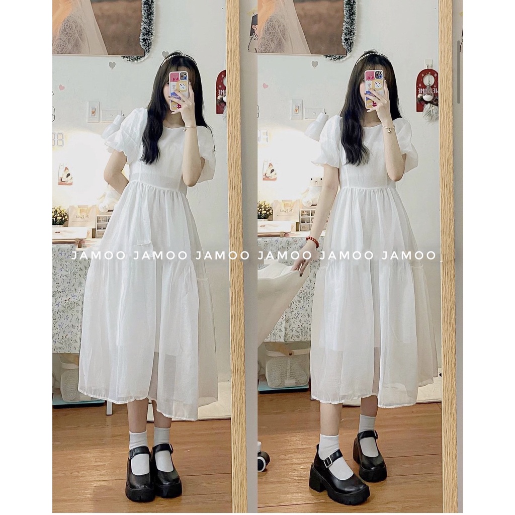 Váy babydoll voan tay bồng ngắn tay siêu xinh