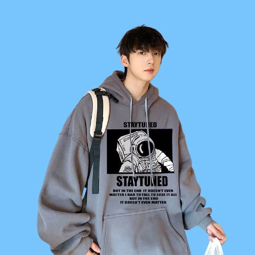 Áo hoodie nỉ bông siêu dày họa tiết form rộng unisex in hình phi hành gia 2 màu nam nữ mặc đều đẹp