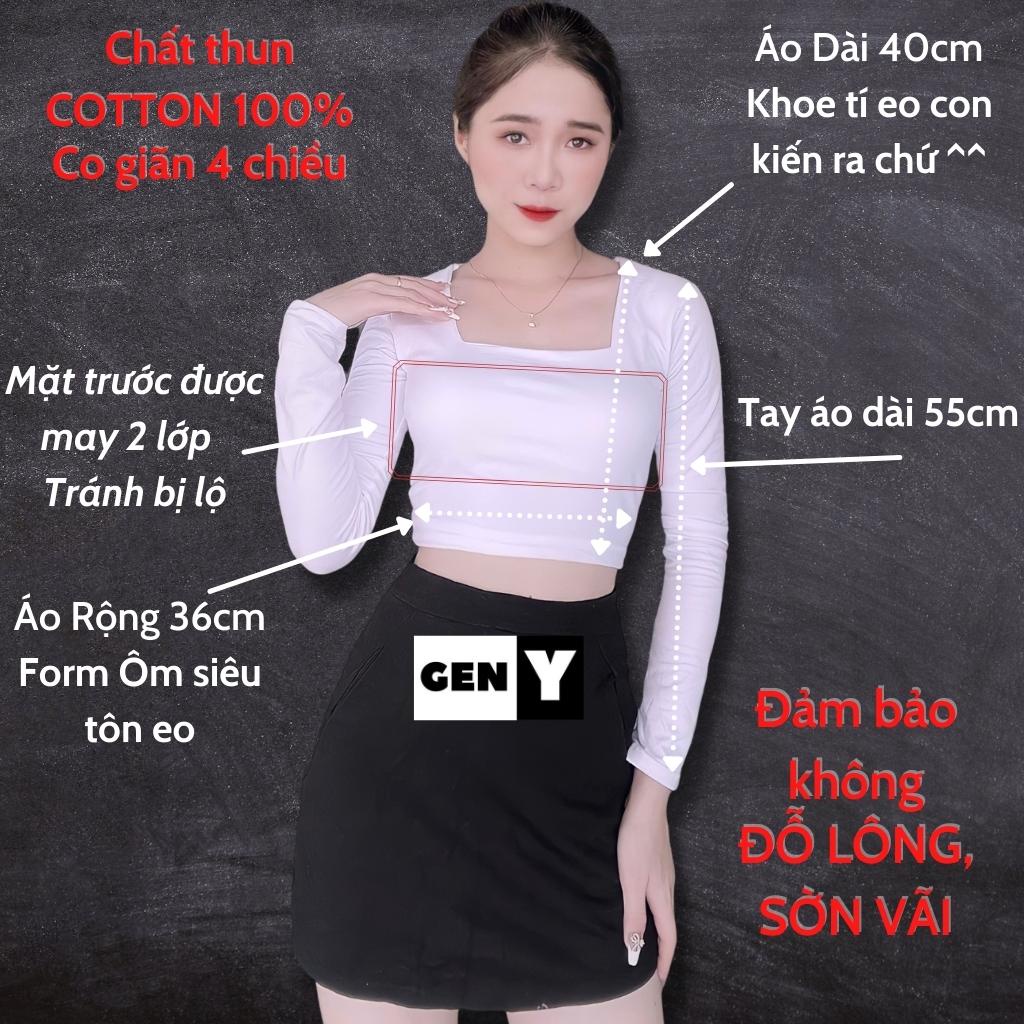 Áo croptop dài tay cổ vuông GenY - áo kiểu nữ ôm body chất len tăm dày dặn co giãn tốt phong cách hàn quốc | WebRaoVat - webraovat.net.vn