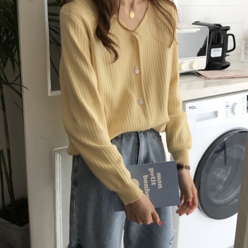 Áo cardigan ZHELIHANGFEI vải dệt kim tay dài cổ chữ V dáng rộng dễ phối đồ