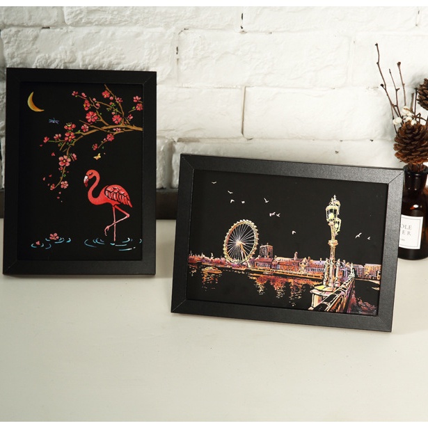Tranh Bella925 postcard phong cảnh combo 4 tranh cạo khổ A5 tặng kèm 2 bút gỗ