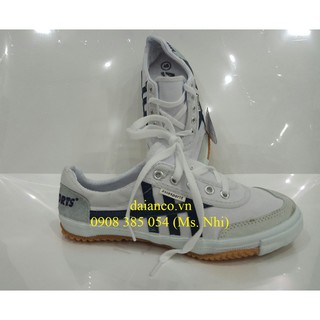 Giày nam vải trắng sọc xanh Asia đế kếp - Hình thật