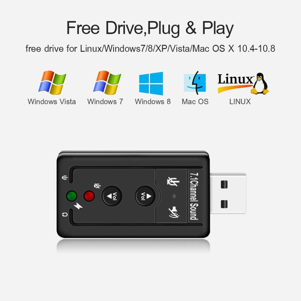 Card âm thanh bên ngoài Bộ chuyển đổi âm thanh mini USB 1.1 2.0 7.1CH