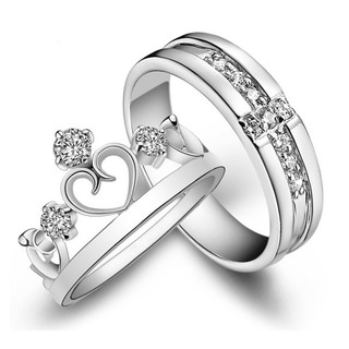 E002 Vương miện Cặp đôi mở nhẫn Miễn phí Kích thước Nhẫn Bạc Mạ Kim Cương Thời Trang Kim Cương
