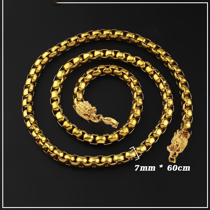 Dây chuyền nam inox kiểu ống trúc 7mm có 2 đầu rồng màu vàng siêu đẹp, bền màu, Thể hiện đẳng cấp phái mạnh