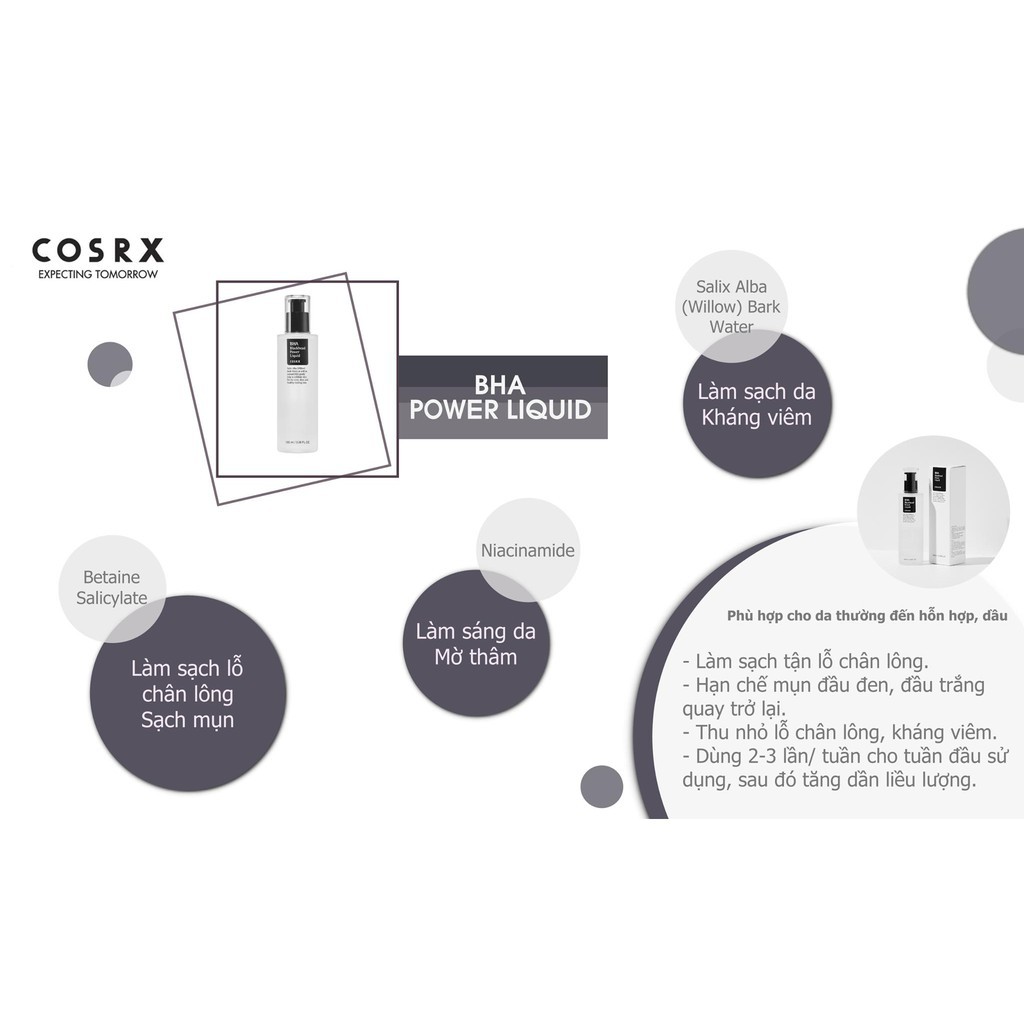 Dung Dịch Tẩy Tế Bào Chết Giảm Mụn Đầu Đen, Dưỡng Sáng Da Cosrx BHA Blackhead Power Liquid 100ml